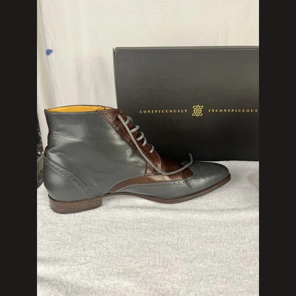 Undandy Men’s Ankle Boots Size‎ 45 Multicolor Brown & Grey Leather Dress Shoes